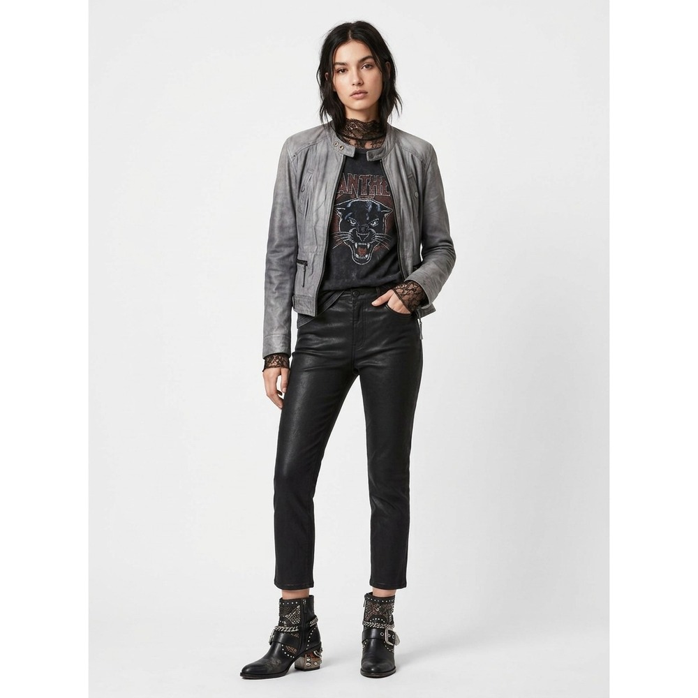 Marc New York Andrew Marc Women's XL Gray Leather Moto Jacket Distressed
